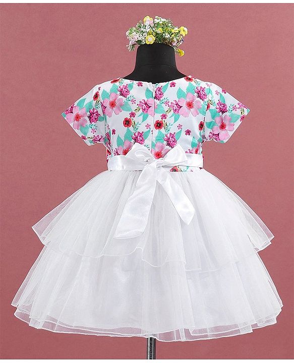 Babyhug Cap Sleeves Frock HD Floral Print - Off White
