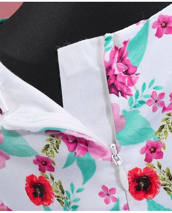Babyhug Cap Sleeves Frock HD Floral Print - Off White