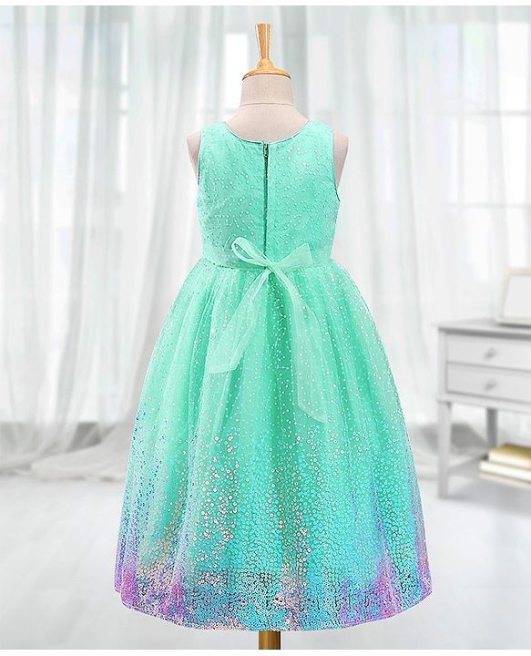 Babyhug Sleeveless Party Frock with Sequinned Detailing and Bow Applique - Mint Green