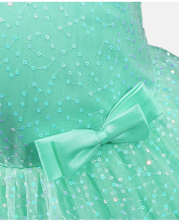 Babyhug Sleeveless Party Frock with Sequinned Detailing and Bow Applique - Mint Green