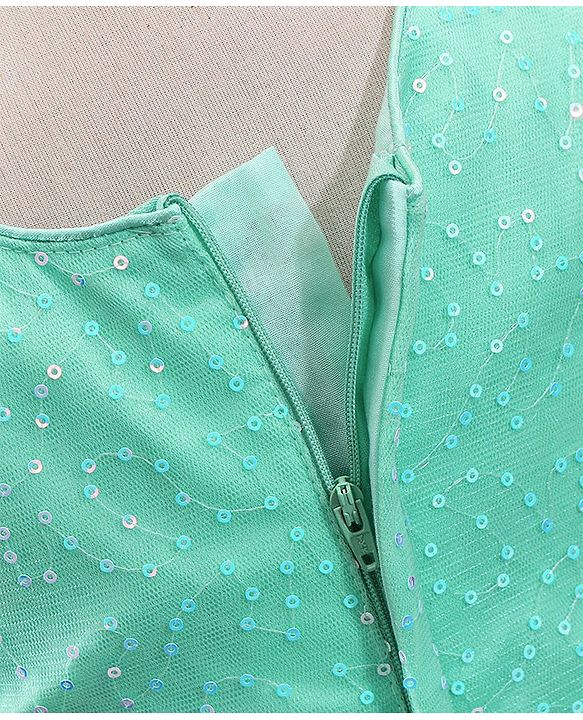 Babyhug Sleeveless Party Frock with Sequinned Detailing and Bow Applique - Mint Green