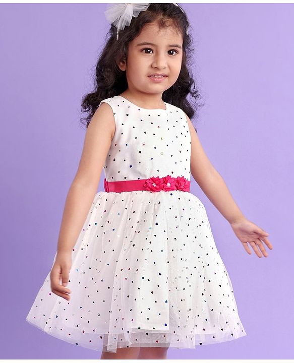 Babyhug Sleeveless Frock Star Sticker Print - White
