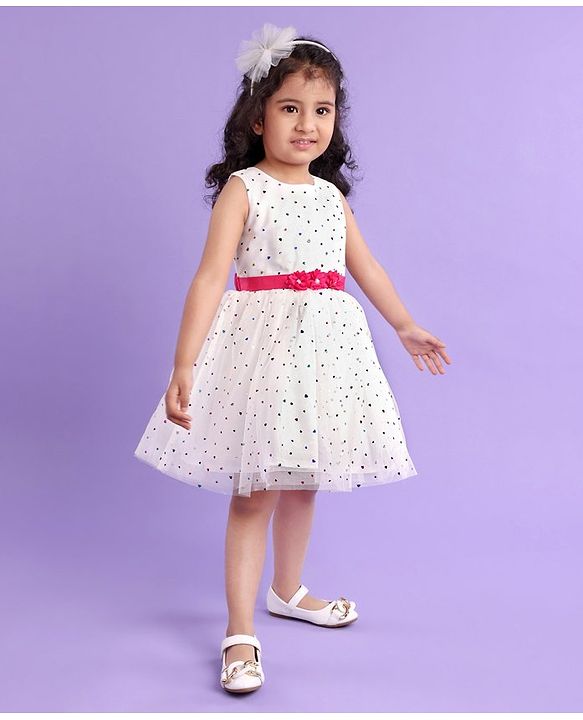 Babyhug Sleeveless Frock Star Sticker Print - White
