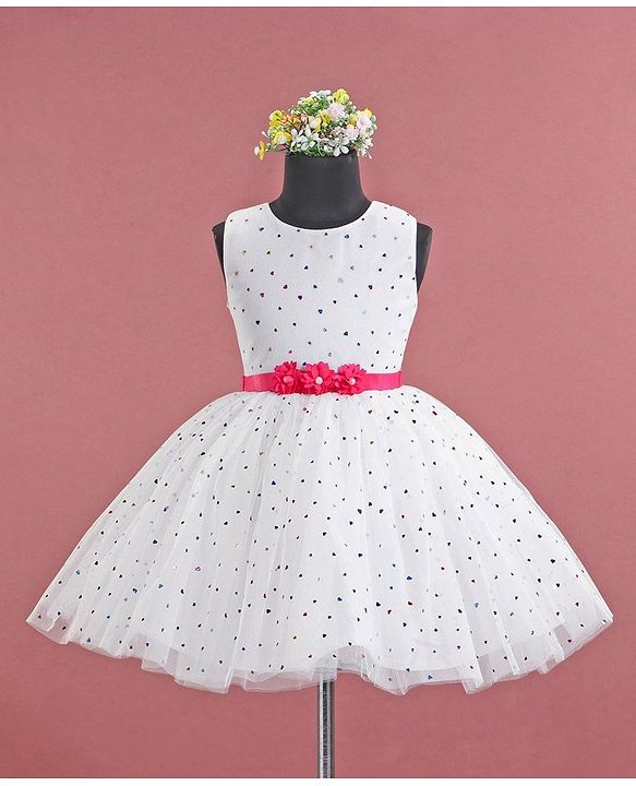 Babyhug Sleeveless Frock Star Sticker Print - White
