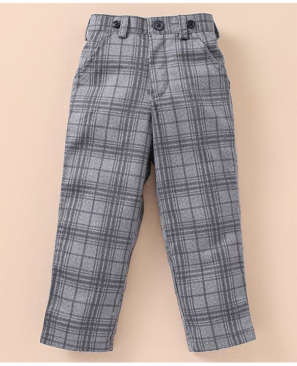 Babyhug Lycra Blend Full Sleeves Shirt & Trousers With A Suspender & Hat Checked- White & Grey