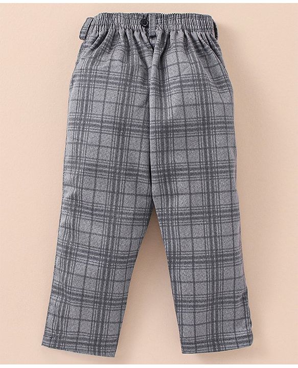 Babyhug Lycra Blend Full Sleeves Shirt & Trousers With A Suspender & Hat Checked- White & Grey