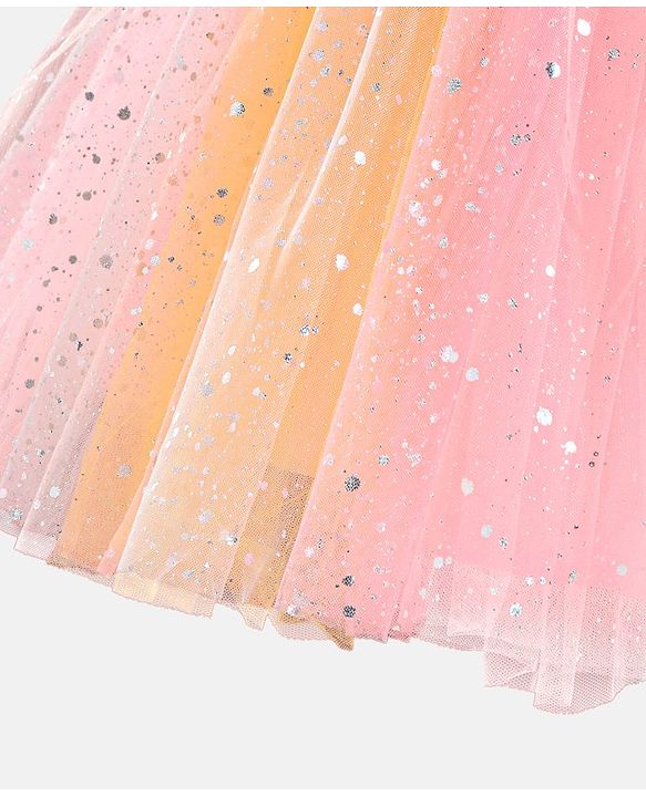 Babyhug Sleeveless Sequinned Party Frock With Bow - Multicolor