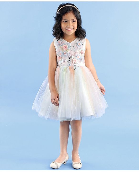Babyhug Sleeveless Party Wear Frock Floral Embroidery - Multicolour
