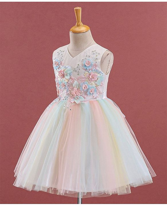 Babyhug Sleeveless Party Wear Frock Floral Embroidery - Multicolour