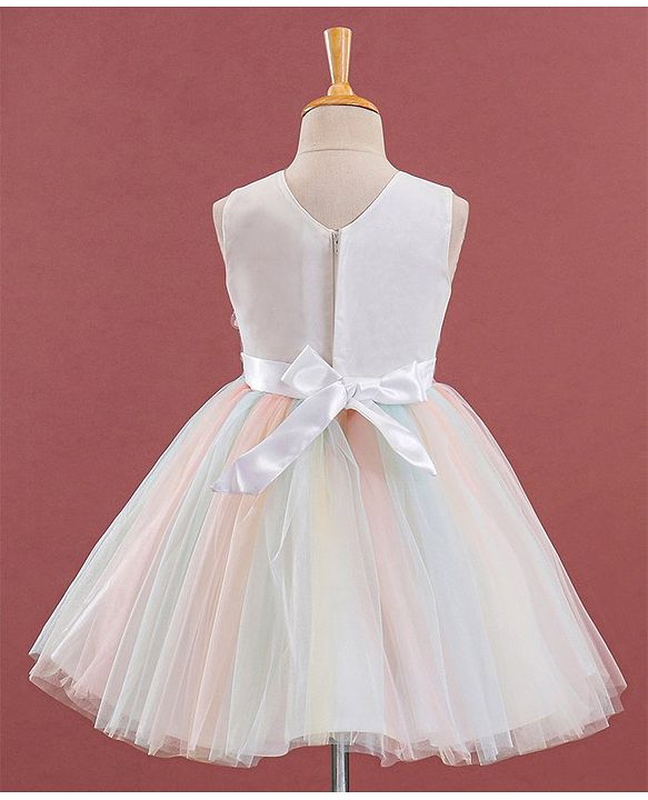 Babyhug Sleeveless Party Wear Frock Floral Embroidery - Multicolour