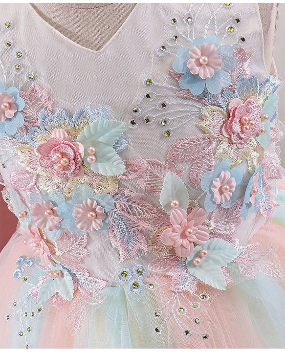 Babyhug Sleeveless Party Wear Frock Floral Embroidery - Multicolour