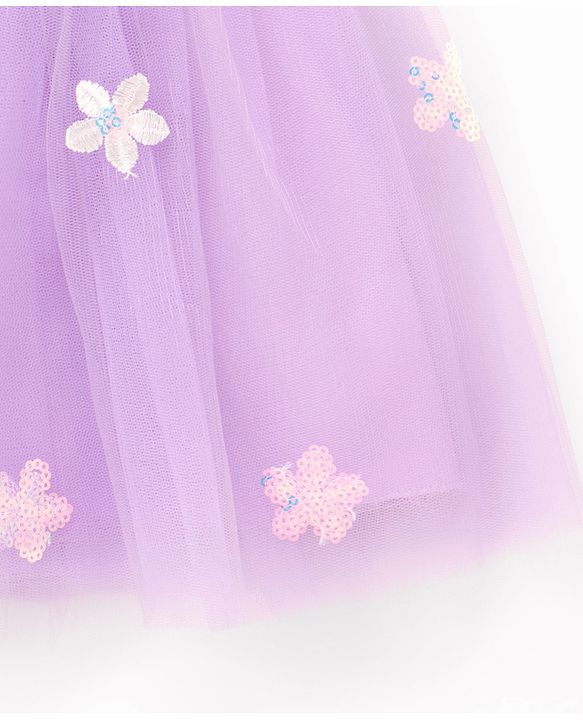 Babyhug Sleeveless Pleated Yoke Party Frock With Corsage And Sequined Detailing - Lavender