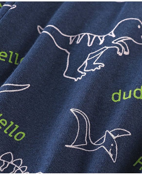 Babyhug Cotton Knit Full Sleeves Nightsuit Dino Print - Blue