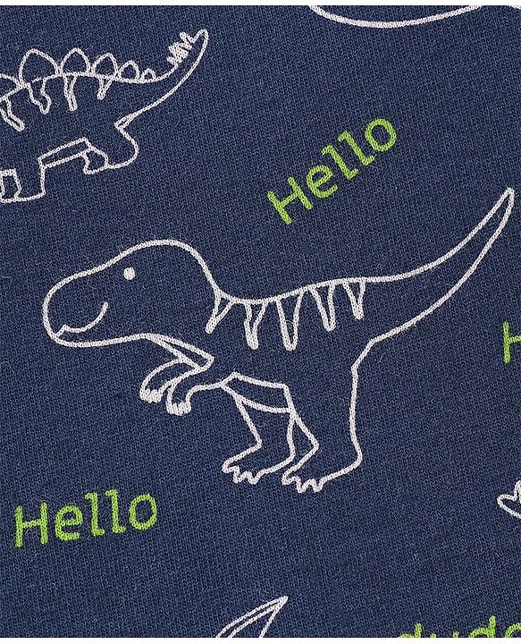 Babyhug Cotton Knit Full Sleeves Nightsuit Dino Print - Blue