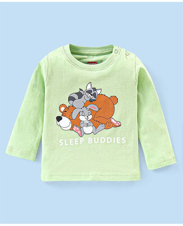 Babyhug Cotton Knit Full Sleeves Night Suit Bear Print - Green
