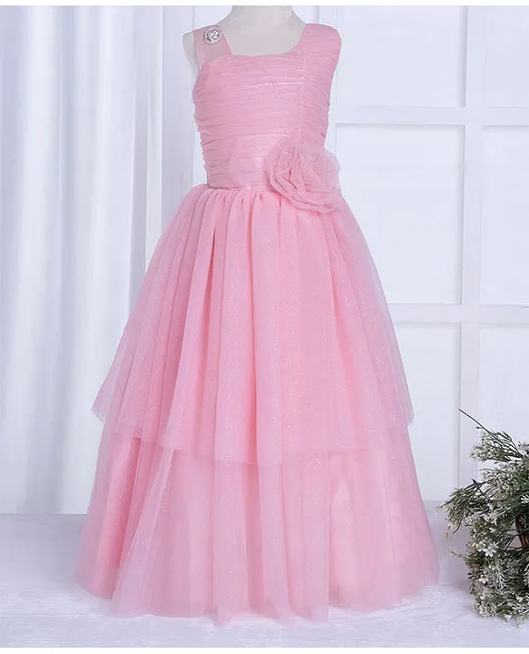 Baby Pink Flared Sleeves Net Gown