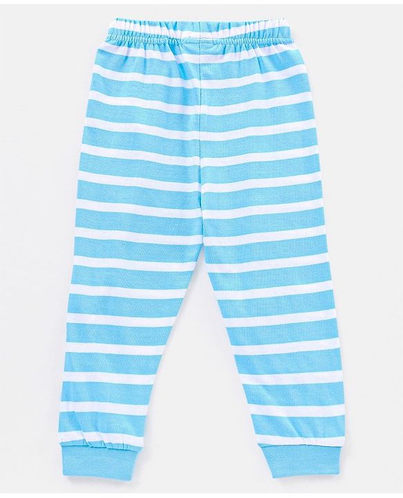 Babyhug Cotton Full Sleeves Night Suit Dino & Stripes Print- Blue
