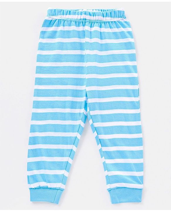 Babyhug Cotton Full Sleeves Night Suit Dino & Stripes Print- Blue