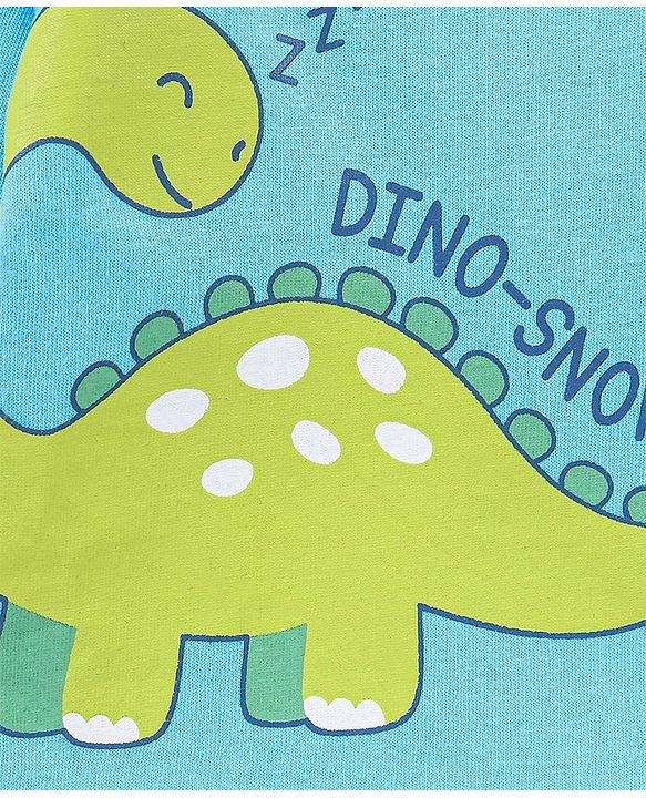 Babyhug Cotton Full Sleeves Night Suit Dino & Stripes Print- Blue