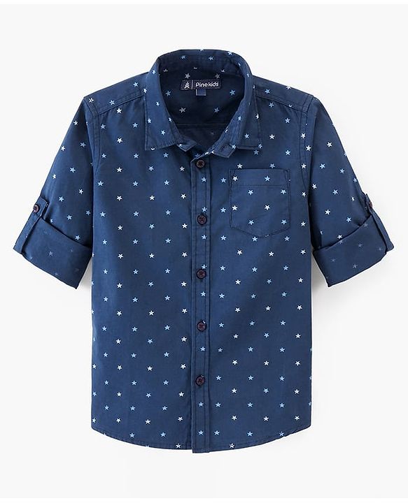 Pine Kids Cotton Full Sleeves Shirt Triangle Print - Navy Blue
