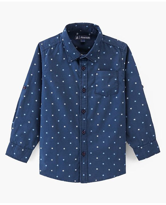 Pine Kids Cotton Full Sleeves Shirt Triangle Print - Navy Blue