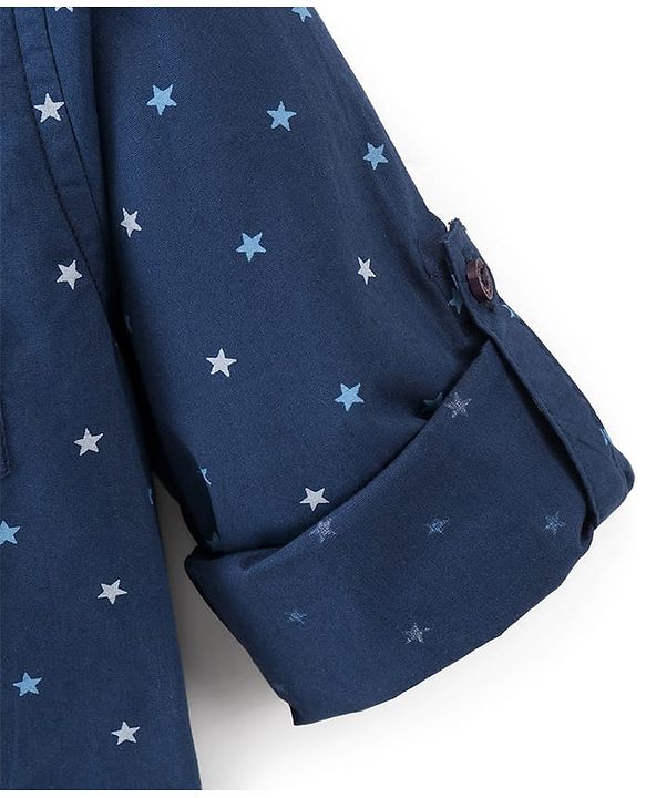 Pine Kids Cotton Full Sleeves Shirt Triangle Print - Navy Blue