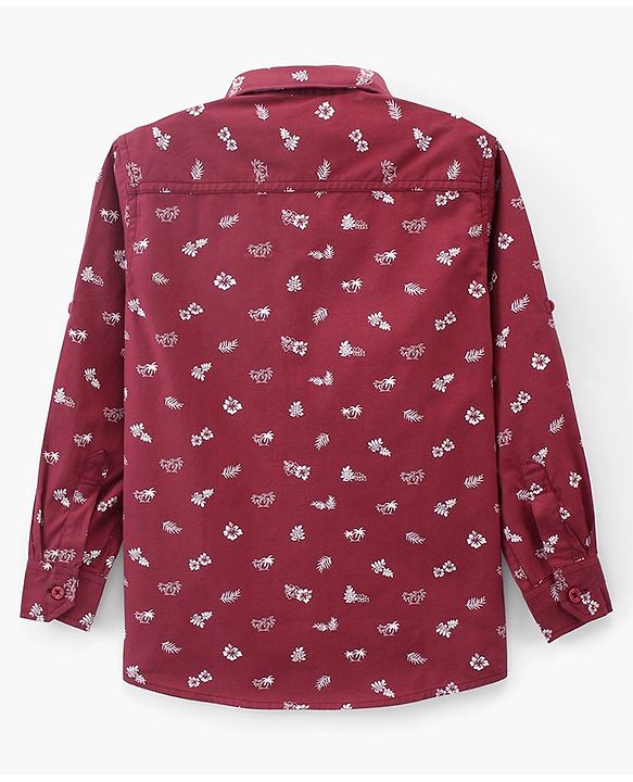 Pine Kids Cotton Turn Up Full Sleeves Shirt Floral Print - Maroon