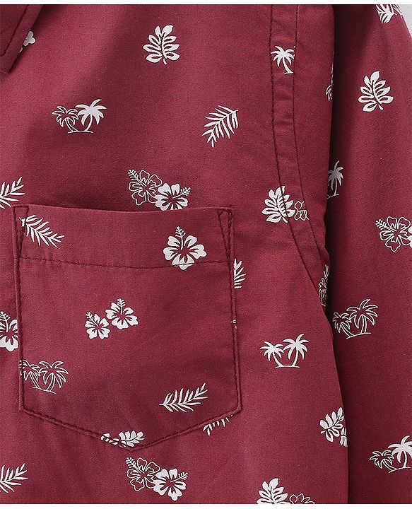 Pine Kids Cotton Turn Up Full Sleeves Shirt Floral Print - Maroon