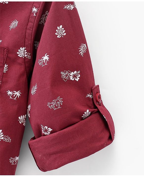Pine Kids Cotton Turn Up Full Sleeves Shirt Floral Print - Maroon