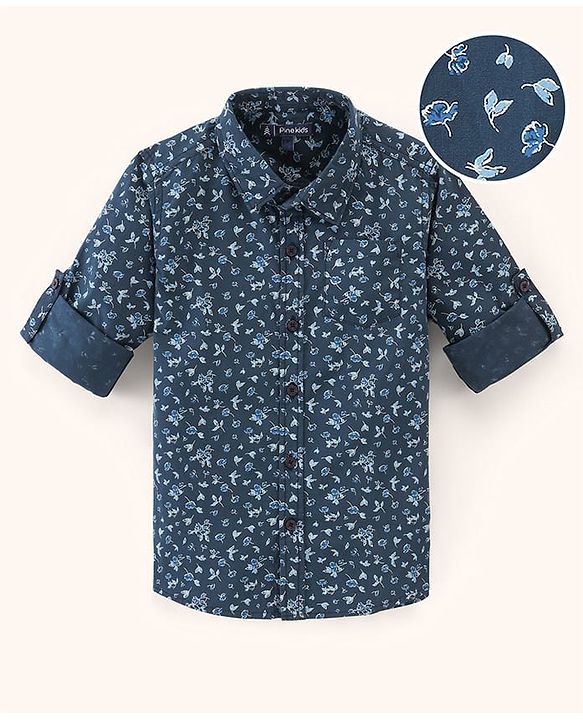 Pine Kids Cotton Full Sleeves Printed Shirt With Soft Hand Feel- Blue