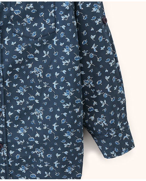 Pine Kids Cotton Full Sleeves Printed Shirt With Soft Hand Feel- Blue