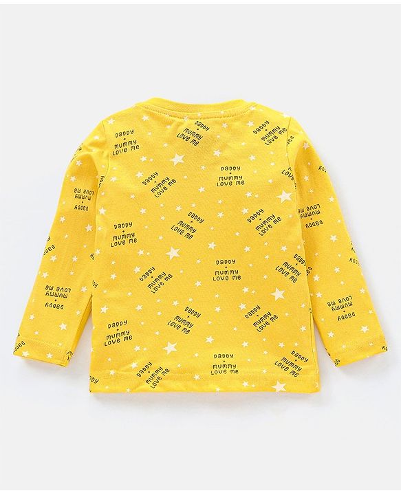 Babyhug Cotton Full Sleeves Night Suit Stars & Text Print- Yellow