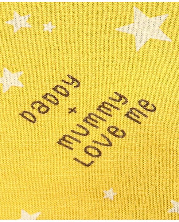 Babyhug Cotton Full Sleeves Night Suit Stars & Text Print- Yellow
