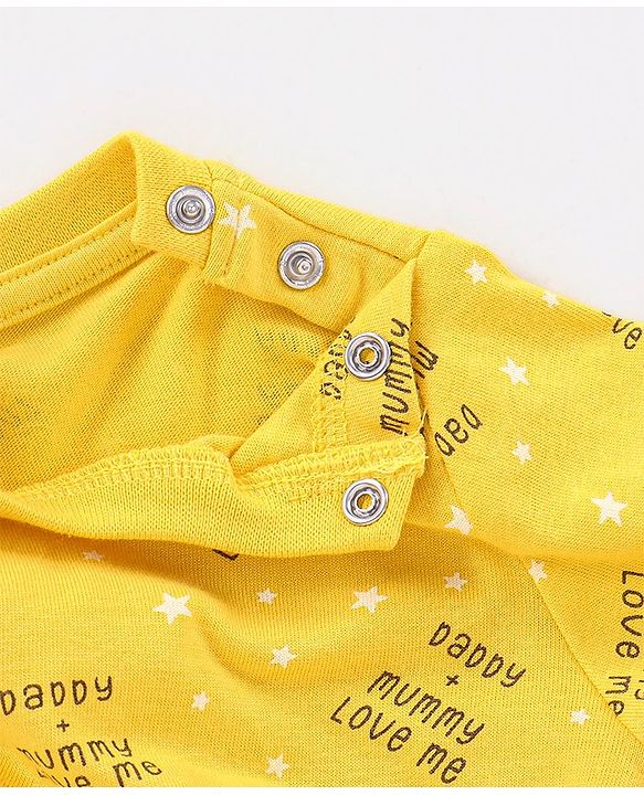 Babyhug Cotton Full Sleeves Night Suit Stars & Text Print- Yellow