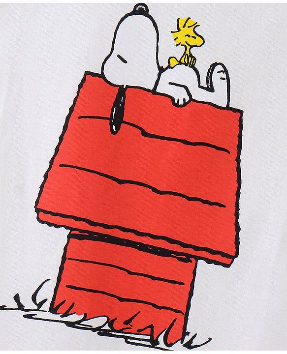 Pine Kids 100% Cotton Knit Half Sleeves Bio Washed T-Shirt Snoopy Collection - White
