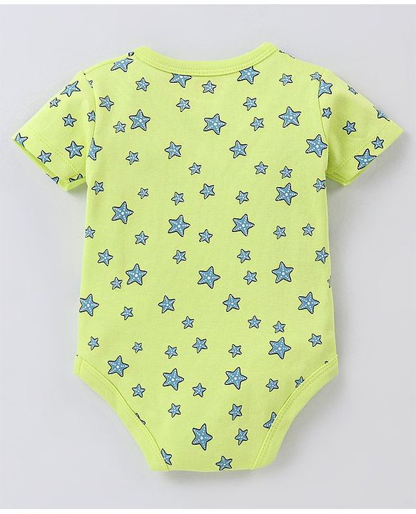 Babyhug 100% Cotton Half Sleeves Onesie Stars Print- Green