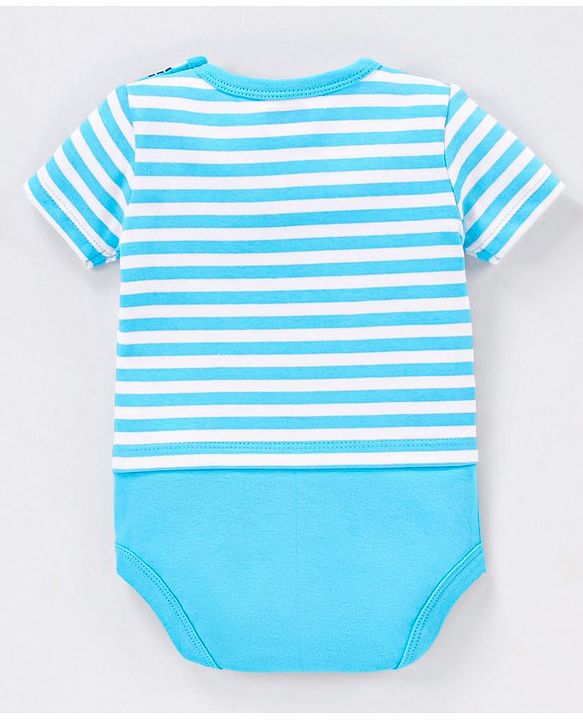 Babyhug 100% Cotton Knit Half Sleeves Onesie Stripes Print - Blue