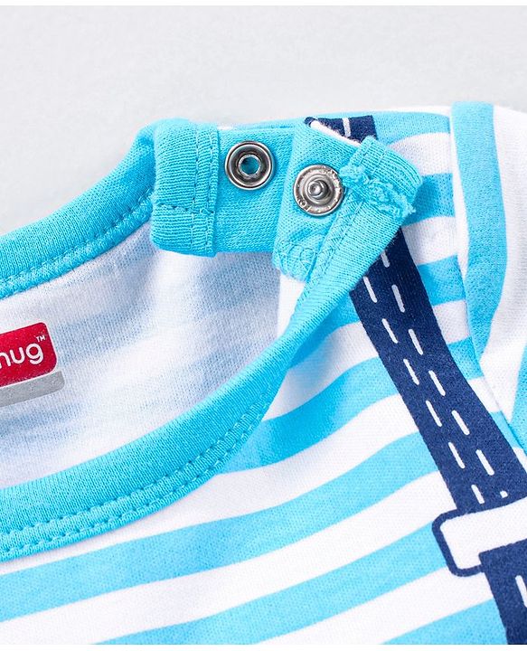 Babyhug 100% Cotton Knit Half Sleeves Onesie Stripes Print - Blue