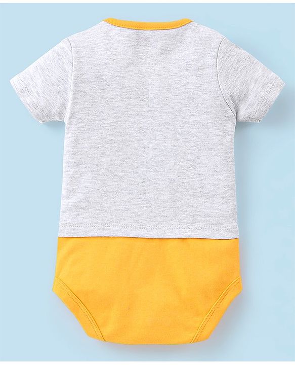 Babyhug Cotton Half Sleeves Onesie Lion Print- Grey