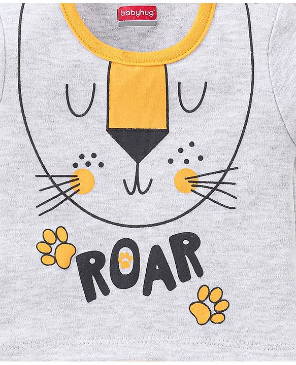 Babyhug Cotton Half Sleeves Onesie Lion Print- Grey