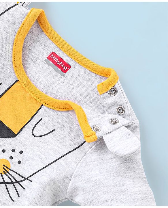 Babyhug Cotton Half Sleeves Onesie Lion Print- Grey
