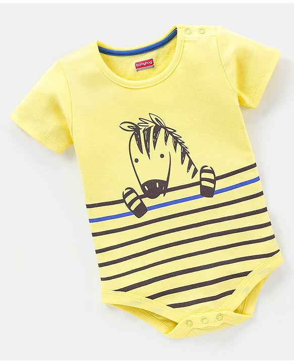 Babyhug 100% Cotton Half Sleeves Onesie Zebra Print - Yellow