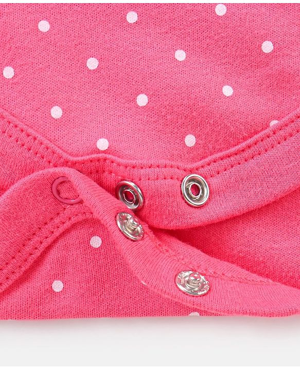 Babyhug 100% Cotton Full Sleeves Onesie With Frill Detailing Dot & Text Print - Pink