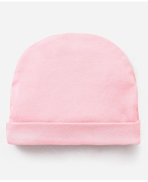 Babyhug 100% Cotton Caps With Bow & Ear Applique Polka Dot Print Pack of 2 Pink - Diameter 16 cm