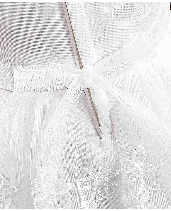 Babyhug Woven Sleeveless Party Dress with Floral Corsage & Embroidered - White