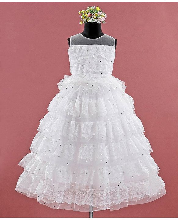 Babyhug Sleeveless Ruffled Lace Party Frock - Ivory