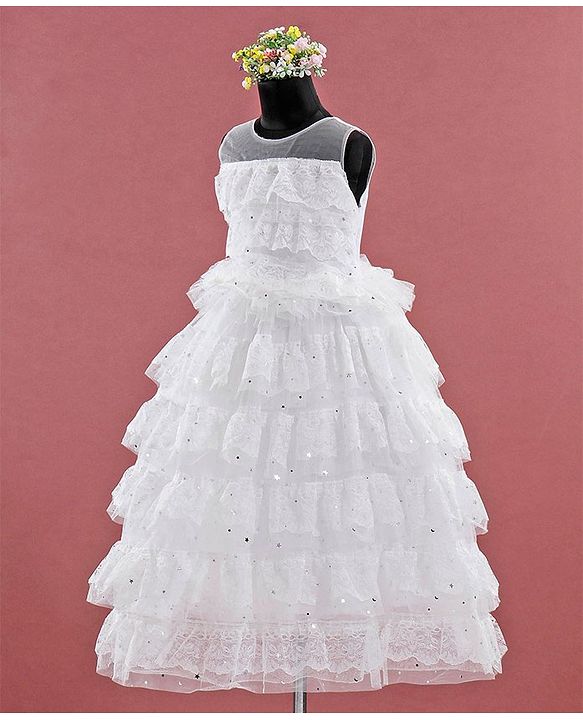 Babyhug Sleeveless Ruffled Lace Party Frock - Ivory