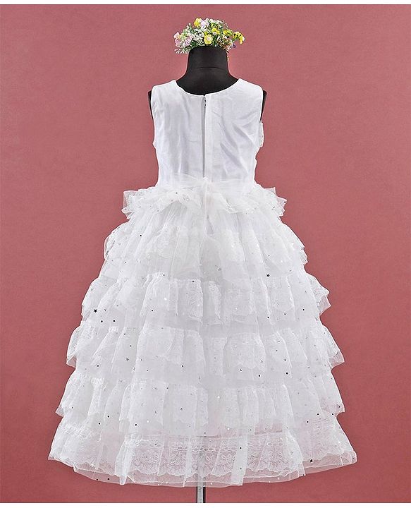 Babyhug Sleeveless Ruffled Lace Party Frock - Ivory