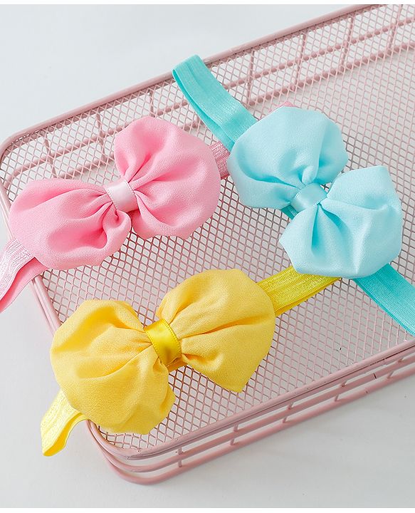 Babyhug Bow Applique Headbands Pack Of 3 - Multicolor