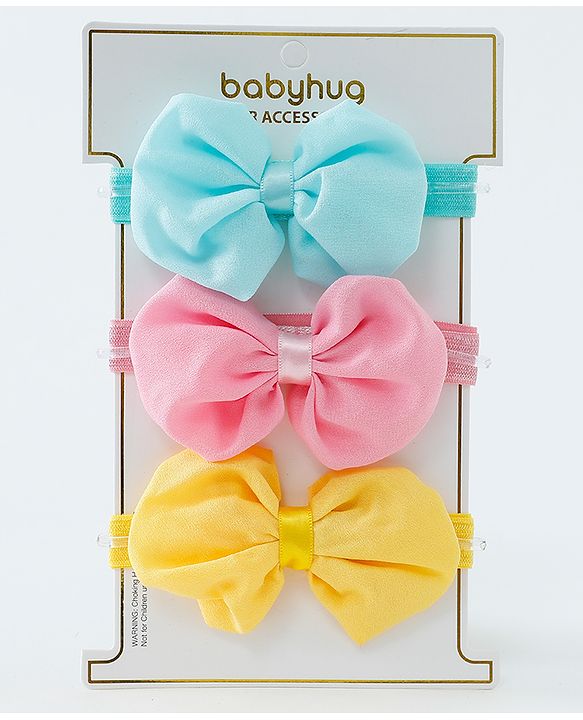 Babyhug Bow Applique Headbands Pack Of 3 - Multicolor